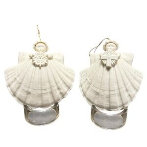 VTG 1989 & 1993 Margaret Furlong Bisque 3" Angel Shell Ornaments Lot of 2